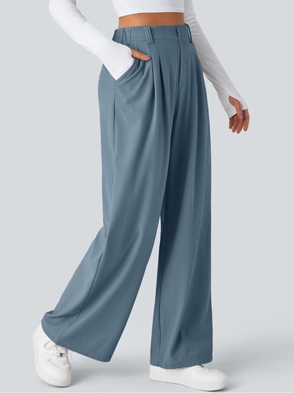 HALARA High-Waist Wide-Leg Pants in Slate Blue Petite